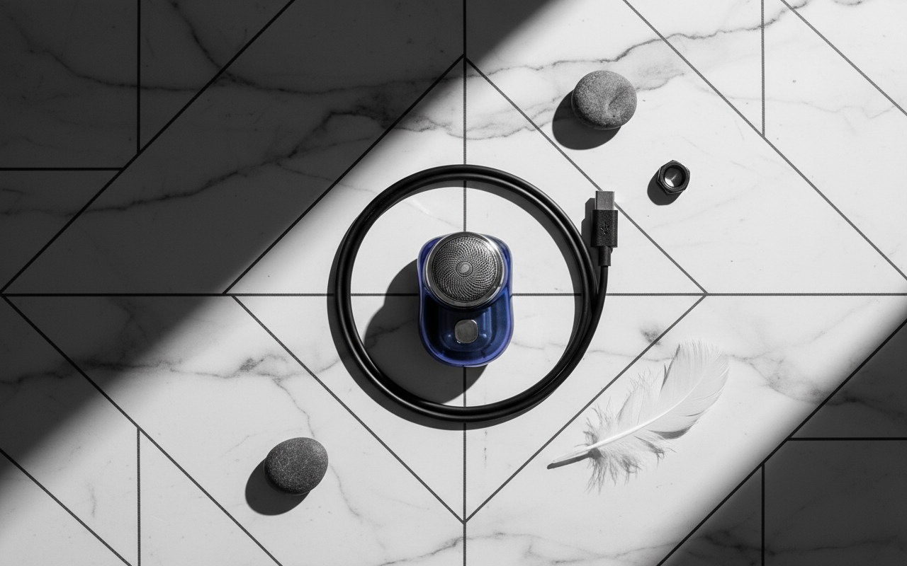 Electric Shaver Flat Lay Composition