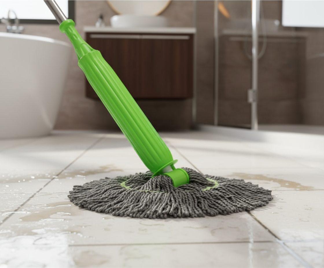 Realistic mop in bathroom