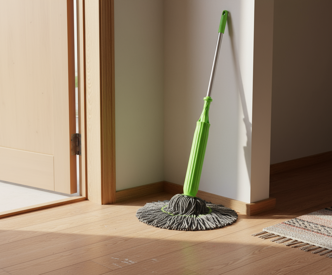 Realistic mop in hallway