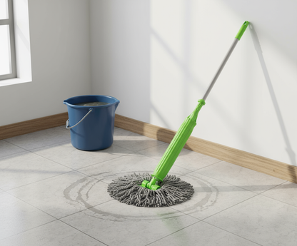 Realistic tall mop during cleaning